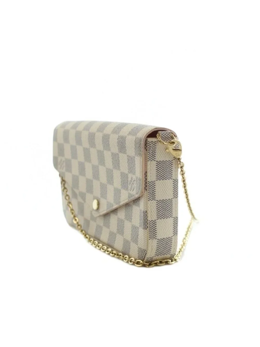 Louis Vuitton Pochette Damier Azur Chain Wallet Shoulder Bag Beige Navy